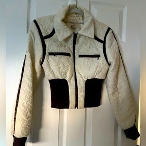 Do Be Love and Live  Y2K Quilted Cropped Bomber Jacket Tan Brown Fitted Women's